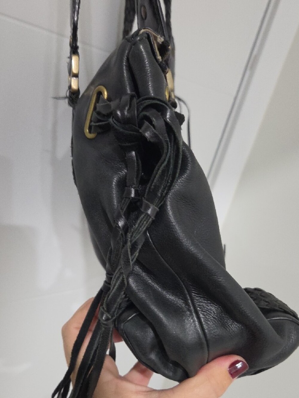 Cole Haan Village Weave Black Leather Shoulder Bag (As-Is / Wear) - Picture 10 of 16